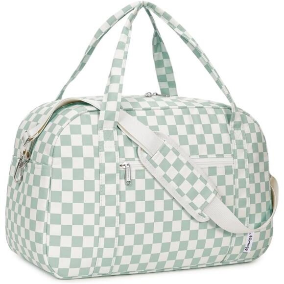 Small Duffel Bag for Traveling, White Green - Picture 1 of 6